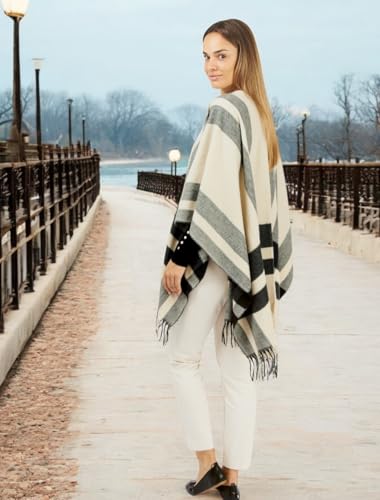 Image of Women's Shawl Wrap Poncho Ruana Cape Cardigan Sweater Open Front for Fall Winter Spring