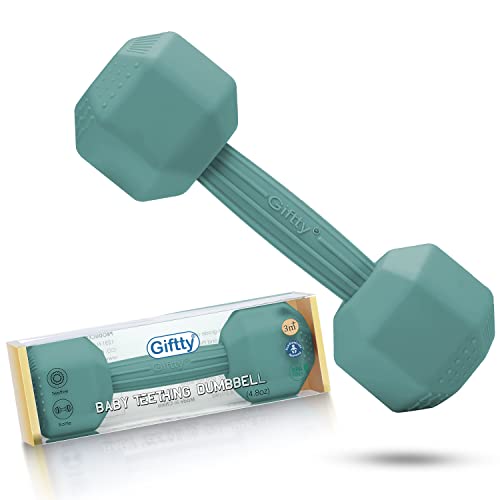 Image of Baby Dumbbell Teether - Silicone Infant Teething Rattle Toddler Sensory Workout Toy - Durable, Safe Exercises Weight - Great Gift for Baby Boys & Girls (1pcs - Cadet Blue)