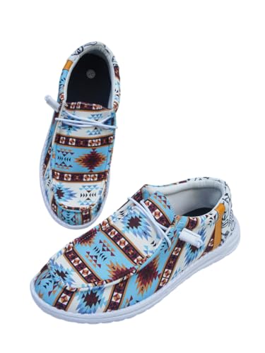 Unisex Aztec Pattern Canvas Loafers Elastic Strips Closure Slip-on Sneakers Comfort Easy-Walking Boat Couple Shoes Ultralight Breathable Sports Shoes for Women/Men Adults/Teenagers, Green/Blue/Yellow
