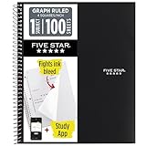 Five Star Spiral Notebook + Study App, 1 Subject, Graph Ruled Paper, 8-1/2' x 11', 100 Sheets, Fights Ink Bleed, Water Resistant Cover, Black (73679)