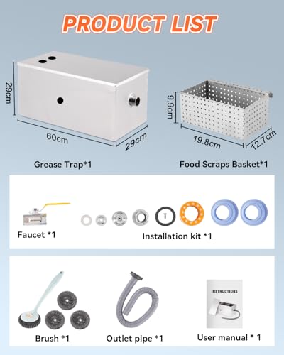 YUCHENGTECH öLabscheider Abwasser Fettabscheider Gastronomie 54L 60x30x30cm Kommerzieller Fettabscheider Fettabscheider Gastronomie mit 2 Oberen Einlass für Restaurant Küchen Abwasser