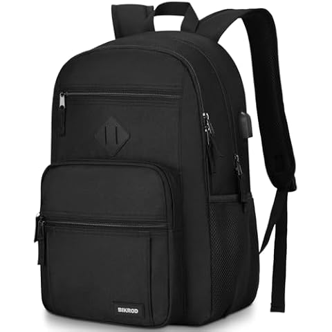Black Backpack for Men and Women, Backpack for School Teens Boys and Girls, Lightweight Casual High School Bookbag, Daily-use Travel Laptop Backpack with USB Charging Port Fits 15.6 Inch Notebook Cover