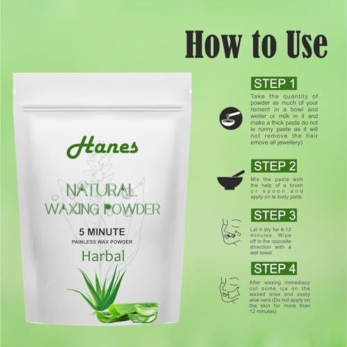 Image of Hanes Women Organics Herbal Wax Powder For Hair Removal-Magic Wax-15 Min Instant Painless Natural Waxing Powder All Types Of Hair Skin Hands Legs Underarms Bikini(100 Gm -1 Pack-Alovera)