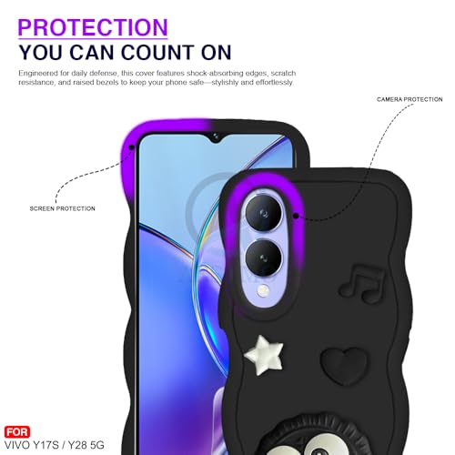Image of AESTMO Back Case Cover for Vivo Y17S / Y28 | 3D Cute Fun Cartoon Characters | Anti Slip Grip Cute Wave Curly Frame Shape | Full Body Protection Back Cover for Vivo Y17S / Y28 (Black)