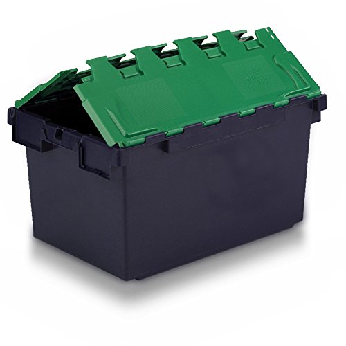 Buy Totebox 10x 80ltr XL Heavy Duty Attached Lid Container in Black With Green Lid (710 x 460 x