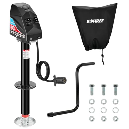 Image of Kohree Electric Trailer Jack 4000 lbs with 7-Way Connector, Heavy Duty RV Electric Tongue Jack for Travel Trailer A-Frame Camper, with Manual Crank Handle & Weatherproof Jack Cover, 22 inch Lift, 12V DC