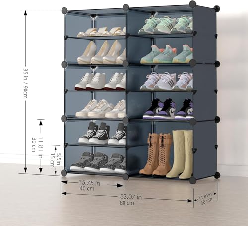 Image of Shoe Rack Multipurpose 5 Shelves Shoe Rack with Zip Door Cover & Side Pockets, Multiuse Wide Shelve,Rack for Footwear, Toys, Clothes (Grey, 12-Layer)