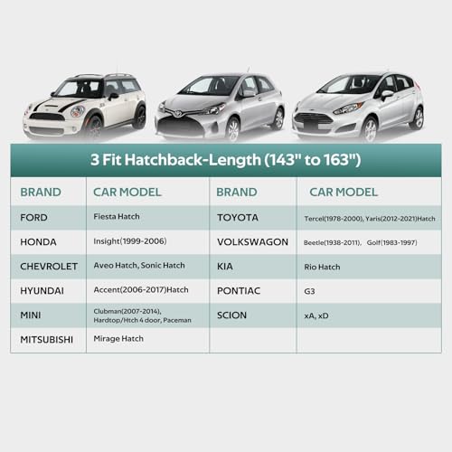 Image of Car Covers for Hatchback Waterproof All Weather, Universal Fit for Mini Cooper, Toyota Yaris, Kia Rio, Mirage, Ford Fiesta, Rain Winter Sun Protection. (Length: 143 inch-163 inch)