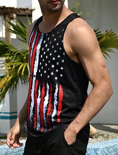 Raisevern 4Th Of July Mens Tank Tops American Flag Sleeveless Shirt Old Stripe And Stars Black Summer Cool Usa Patriotic Tee Workout Athletic Training Sports Undershirts #TOP4