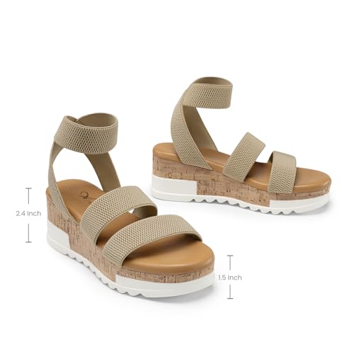 Image of Athlefit Women's Platform Wedge Sandals Summer Open Toe Elastic Ankle Strap Casual Flatform Sandals