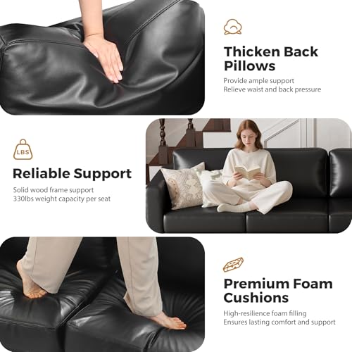 Image of ABCASA Oversized Modular Sectional Sofa, 118.5 inch Faux Leather 6 Seater U Shaped Couch with Movable Ottoman and Storage Seat with Reversible Chaise Deep Seat for Living Room Black