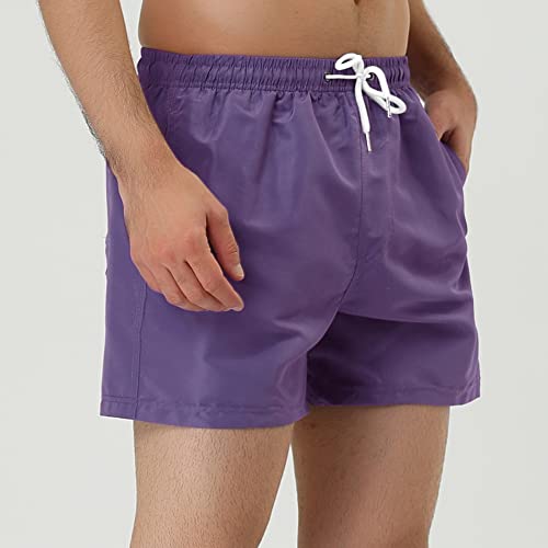 Lars Amadeus Men's Summer Drawstring Waist Solid Color Mesh Lining Swimming Board Shorts2