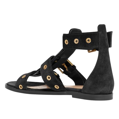 FSJ Women Open Toe Fisherman Gladiator Flat Sandal Three Buckle Strap Roman Studs Summer Casual Daily Shoes Size 4-16 US4