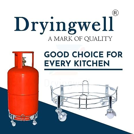 Dryingwell Premium Stainless LPG Gas Cylinder Stand Trolley with Strong metel Wheels Standard Size (White) (1pc) 4