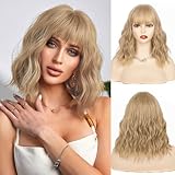 NAYOO Short Blonde Wig with Bangs, 14 Inch Blonde Bob Wig with Bangs for Women, Shoulder Length Taylor Swift Wig, Glueless Blonde Short Wig, Girls' Halloween Wig Costume Wig