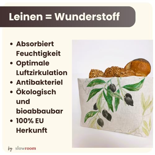 Foto von slowroom Brotbeutel 30 x 34 cm und Brotkorb 2 in 1 - Brotkorb Stoff - doppelte Leinenschicht - Brötchenbeutel Atmungsaktiv und Dekorativ - Brotkörbchen Leicht zu Pflegen