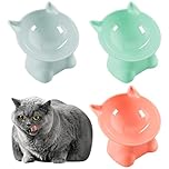 Fanshiontide 3PCS Raised Cat Bowl, Elevated Cat Feeding Bowls with Stand, Tilted, Anti Vomit Cat Food Bowl, Cat Feeder, blue green orange