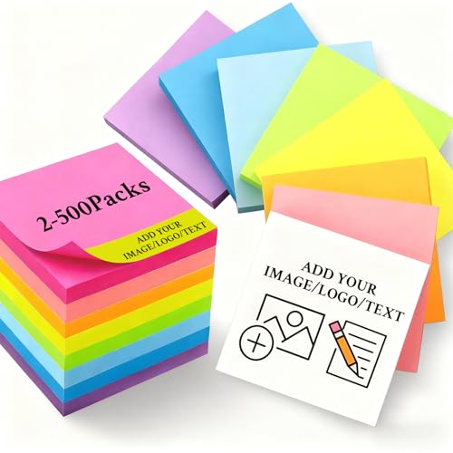 ZEXUPER Notas adhesivas personalizadas a granel, paquete de 2 a 500 unidades, 3 x 3 pulgadas con texto o logotipo, bloc de notas personalizados, 50 hojas por bloc, papelería personalizada, idea de