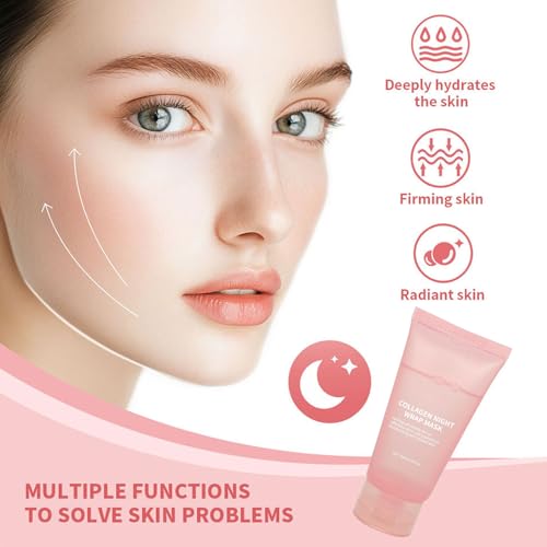Ueseinl Collagen Overnight Wrapping Mask Peel Off Collagen Face Mask, Hydrates & Firming Korean Overnight Collagen Facial Hydrogel Masks For Glass Skin thumb #5