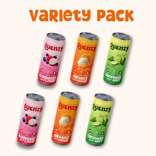 Image of Quenzy Prebiotic Soda Variety Pack - Mixed Flavours (Pack of 3 x 250ml) | 5g Prebiotic Fibre for Gut Health | Low Calorie Soda (<15 kcal) | No Added Sugar | Zero Preservatives | Healthy Sparkling Drink