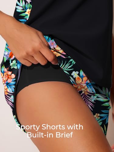 Image of Summer Mae Blouson Tankini Swimsuits for Women Tummy Control Bathing Suits | swim shorts with pockets,modest top with removable padded,2-piece 2026 for beach,pool,cruise