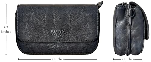 Image of Leather Wallet for Women - Washed Leather Crossbody RFID Protecting Card Holder Travel Shoulder Purse Waist Bag for Ladies (Black)