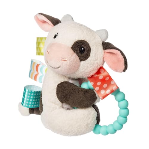 Taggies Soft Baby Rattle with Soothing Teether Ring and Sensory Tags, 6-Inches, Buttercup Cow