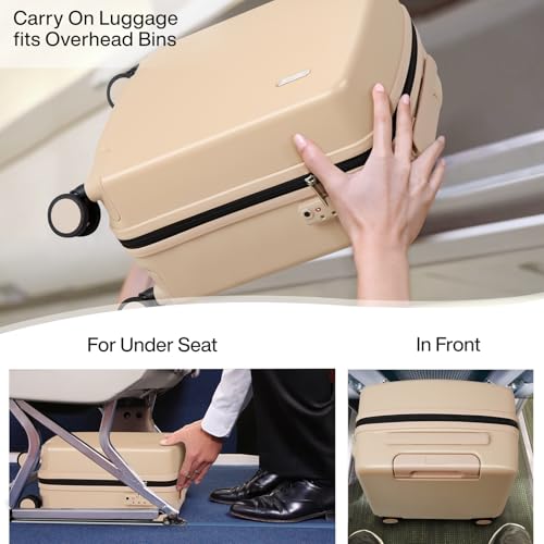 Image of Hanke 16 Inch Underseat Small Carry On Luggage, Hard Shell with TSA Lock | PC Hard Shell, 14 inch Padded Laptop Pocket, Multi-Compartment, 8 Spinner Wheels, Lightweight, Short Trip