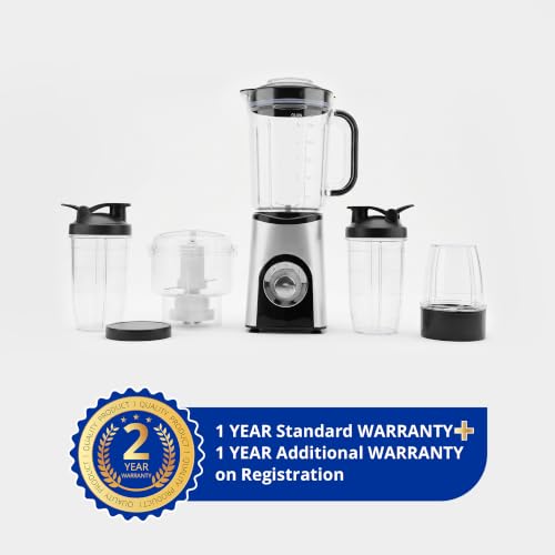 Image of iBELL Nutri Core 5Q Plus 600W Nutri Blender Mixer Grinder & Juicer with 24000 RPM High-Speed Motor, 4 Multi-Purpose Jars with chopper, 2-Speed & Pulse Function for Smoothies (Silver)