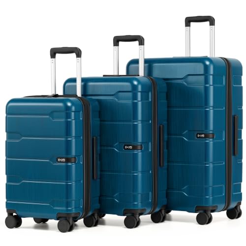 Coolife 3 Piece Luggage Set Suitcase Hardside with Spinner Wheels | Lightweight PC, Rolling Travel Suitcase with TSA Lock, Spinner Wheels, Durable Zipper, 20/24/28 Inch, Caribbean Blue2.0