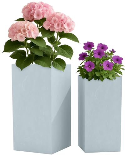 CLP Pflanzkübel groß, 2er Set für außen und innen, Outdoor XXL Blumenkübel eckig, wetterbeständig frostsicher in Steinoptik, Winterfest, Farbe:grau