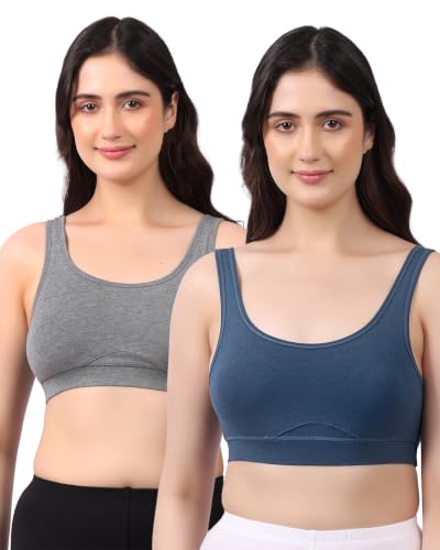 Image of Lavos Bamboo Cotton Comfort Sleeping Bra for Women, Slip On Bras to Wear at Home, Non-Padded & Non-Wired Sports Bras, Full /High Coverage, Soft Comfortable & Breathable Broad Strap Bra (Pack of 2)