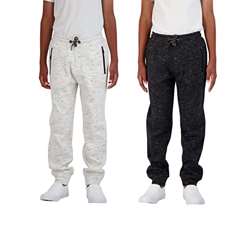 Boys Fleece Jogger Sweatpants with Zipper Pockets 2-Pack Pull on Pants for Kids4