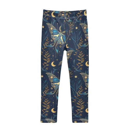 ALAZA Girls' Leggings Children's Yoga Pants Skinny Printed Dance Blue Moth Comfortable 4T