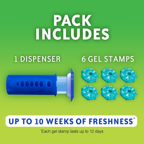 Scrubbing Bubbles Fresh Gel Toilet Bowl Cleaning Stamps, Helps Keep Toilet Clean and Helps Prevent Limescale & Rings, Lavender Scent, 1 Dispenser with 6 Fresh Gel Stamps