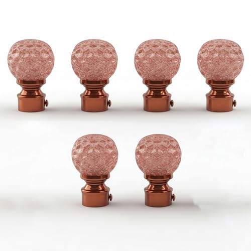 Image of Atlantic Curtain Rod Finials Set of 6, Decorative Textured Resin Globe Finials with Rose Gold Finish for Standard Drapery Rods