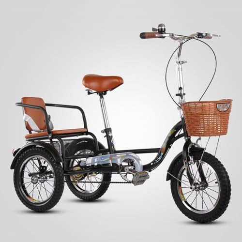 MegLob Bicicleta De Tres Ruedas para Adultos De 14 Pulgadas, Bicicleta De Paseo Playera De Tres Ruedas, Bicicleta De Tres Ruedas De Una Sola Velocidad, Marco De Acero con Alto Contenido,Black b