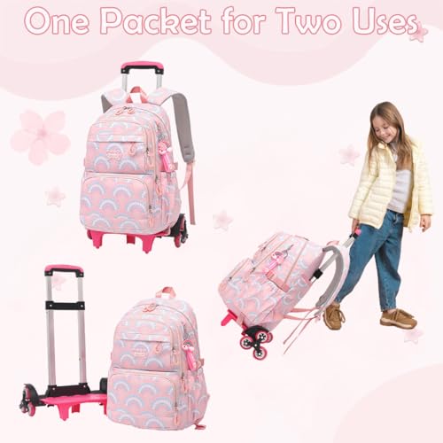 Image of PALAY Trolley School Bag Heart Print 6 Wheels Waterproof Backpack