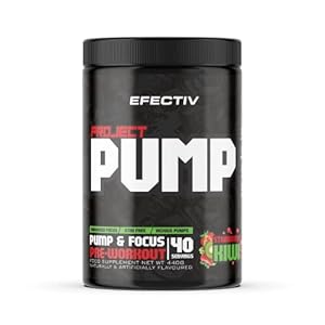 EFECTIV – Project Pump | Enhanced Focus | Stimulant Free | Vicious Pumps | Pre Workout | 40 Servings | 440 Grams (Strawberry Kiwi)