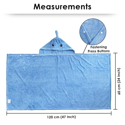 Image of Story@Home Towel for Kids with Hood | Quick Dry Kids Towel | Soft Lightweight Baby Wrap for Beach |300 GSM 120 X 60CM Pool Towel for Boys & Girls |Kids Microfiber Towels for Bath - Blue Shark