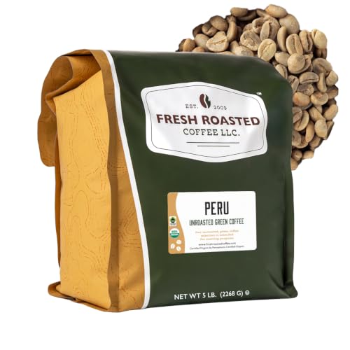 Fresh Roasted Coffee, Organic Peru Unroasted Green Coffee Beans for Home Roasting, USDA Organic, 100% Single Origin, Kosher, 5 lb (80 oz)