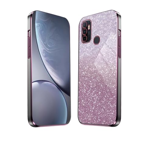 HAOYE Cover per Oppo A53 | A53s, Silicone Cover per Telefono in Stile Bordo Dorato, Custodia Antigraffio con Brillante Etichetta. Rosa