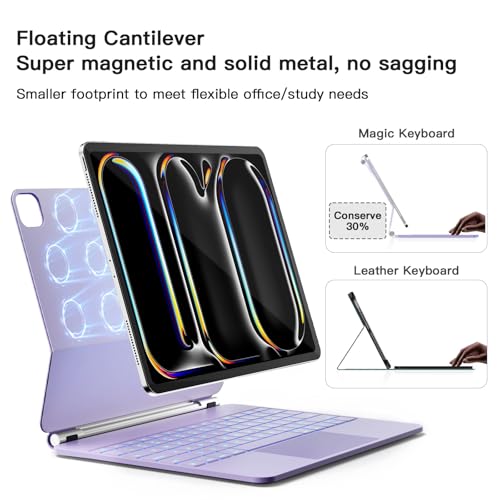 Image of RAYMCRAFT for iPad Pro 13-inch Case with Keyboard (M5 /M4, 2025 /2024), 11-Colors Backlight with Pencil Buckle, Stain-Resistant Surface, Magic Keyboard for iPad Pro 13-inch, Multi-Touch Trackpad, Purple