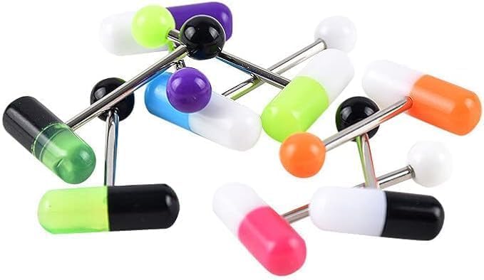  Gammaeon Set di 10 piercing a forma di pillola, colori assortiti, per lingua, capezzolo, lingue