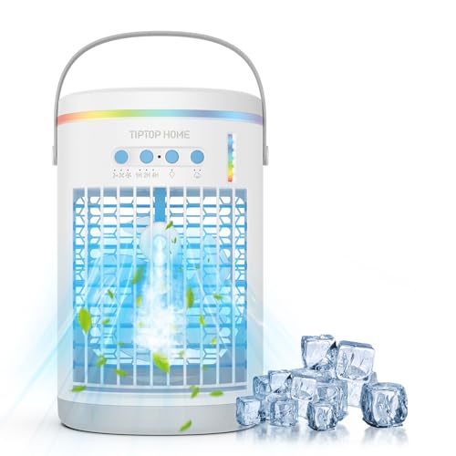 Portable Air Conditioner, 5 in 1 Air Cooler Mini Air Conditioner Fan with Spray & Colorful Night Light, Portable Air Cooler for Home, Office, Travel, Adjustable Wind Speed Spray Mode, 1400ML