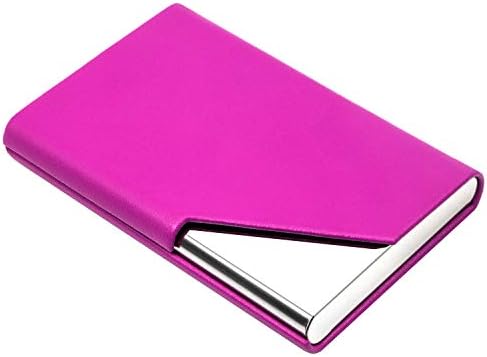 padike Business Name Card Holder Luxury PU Leather & Stainless Steel Multi Card Case,Business Name Card HolderFor Men & Women (Purple)
