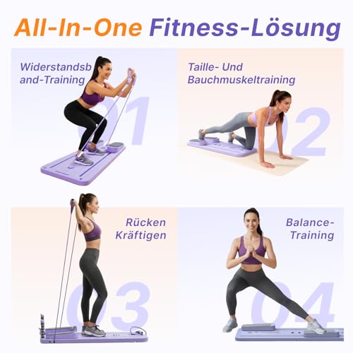 Pilates Board Für Zuhause, Faltbares Multifunktionales Reformer Board, Extra Stabile Konstruktion Mit Automatischem Rückprall, Bauchtrainer & Widerstandsbändern, Ganzkörpertraining