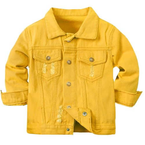Cromoncent Girls Jean Jacket Button Long Sleeve Boys Denim Jacket,Yellow,10-11Y