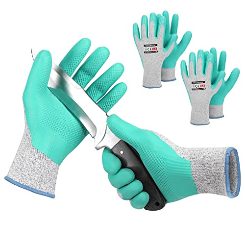 HAUSHOF Cut Resistant Work Gloves Level 5 Protection with Latex Coating, 3-Pairs Cutting Proof Working Gloves Breathable for Men and Women Kitchen, Gardening Work, Medium Size