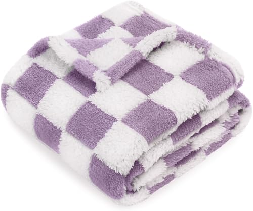 Image of HOMRITAR Checkered Baby Blanket Fleece Baby Blankets for Girls, Ultra Soft Cozy Fluffy Warmer Infant Toddler Newborn Receiving Blankets for Crib Stroller 30 x 40 Inch, Purple